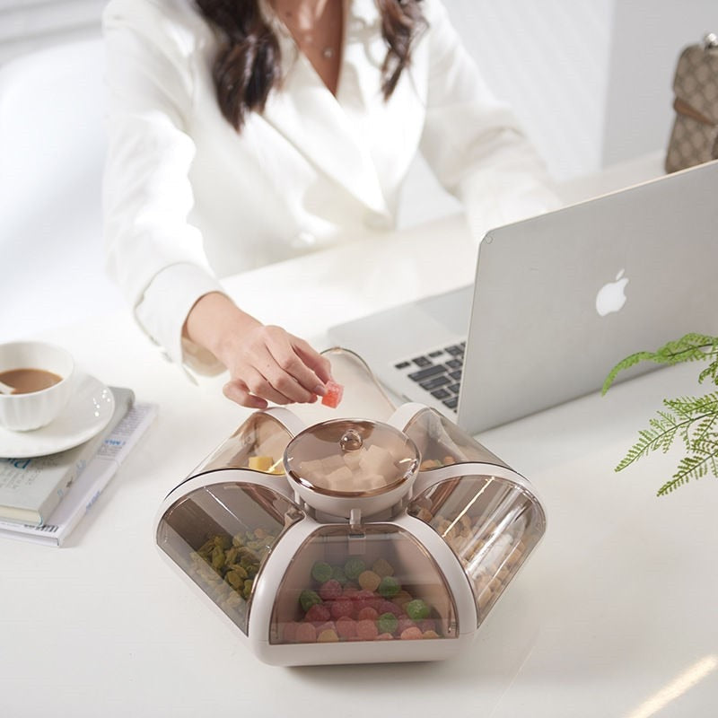 Boîte de rangement rotative pour fruits secs, chocolat, bonbons aux fleurs