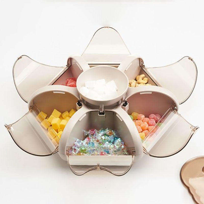 Boîte de rangement rotative pour fruits secs, chocolat, bonbons aux fleurs